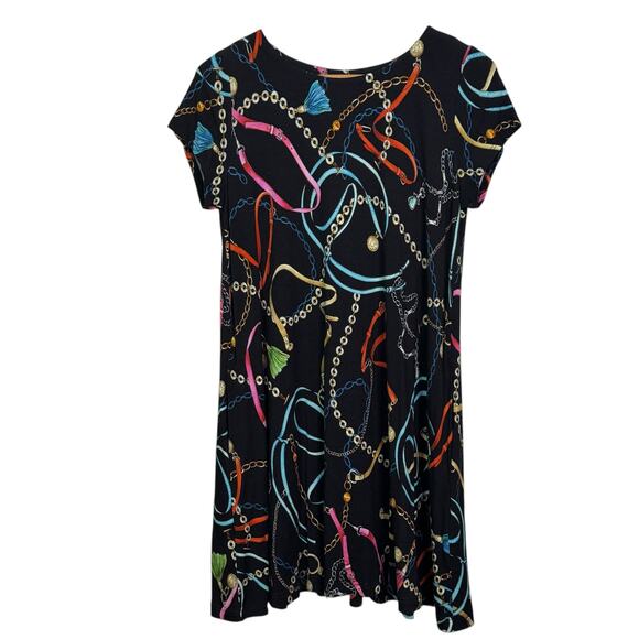 Sara Campbell Made in the USA Size Small Black Chain Print Swing Dress - Picture 1 of 8